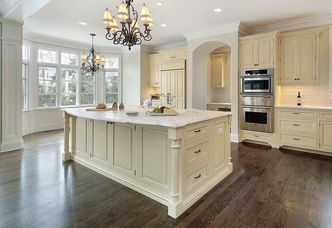 beautiful laminate flooring in a spacious kitchen in Fieldsboro